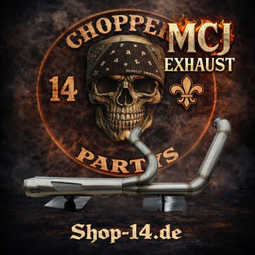 MCJ - 2 in 1 Megaphone Short Komplettauspuffanlage inkl. Krümmer Hitzeschutzbleche in Edelstahl Schweißoptik mit E-Zulassung  - TOURING , Street Glide , Road Glide , Road King  bis BJ. 2016 mer Hitzeschutzbleche in Chrom oder schwarz mit E-Zulassung  - TO