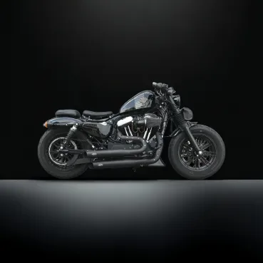 MCJ - 2 in 2 Royal Short , in Schwarz oder Chrom, mit Krümmer und Hitzeschutz  (mit oder ohne Löcher) alle Halterungen dabei - SPORTSTER 883-1200 BIS BJ. 2003