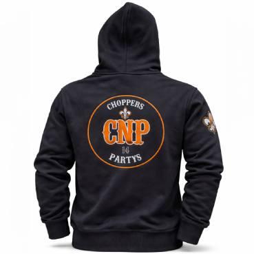 CnP Voll Gesticktes Choppers n Partys Black Skull Bandana Zipped Hood Hoodie in Schwarz Totenkopf Biker Motorrad