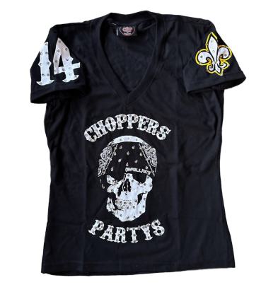 CnP Strass Black Bandana Skull talliert mit Glitzersteine (Damen) T-Shirt Schwarz Totenkopf  Motorrad