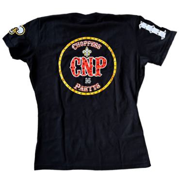 CnP Strass Black Bandana Skull talliert mit Glitzersteine (Damen) T-Shirt Schwarz Totenkopf  Motorrad