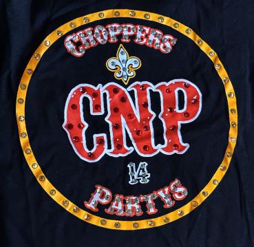 CnP Strass Black Bandana Skull talliert mit Glitzersteine (Damen) T-Shirt Schwarz Totenkopf  Motorrad