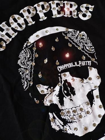 CnP Strass Black Bandana Skull talliert mit Glitzersteine (Damen) T-Shirt Schwarz Totenkopf  Motorrad
