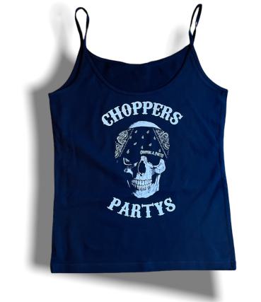 CnP  Damen Spaghetti Top Black Skull Bandana in Marineblau Totenkopf  Motorrad