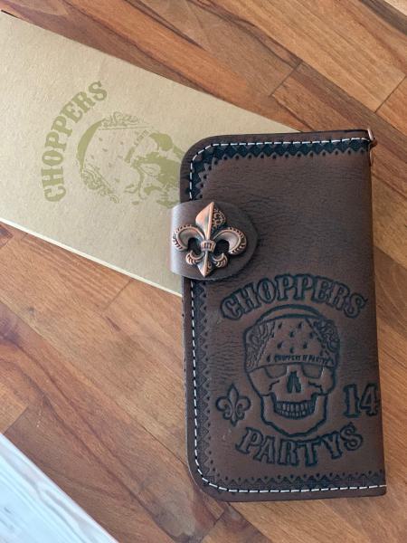 CnP Choppers n Partys Wallet in Braun (Logo Stempel) Biker Geldbeutel Motorrad Totenkopf Lilie