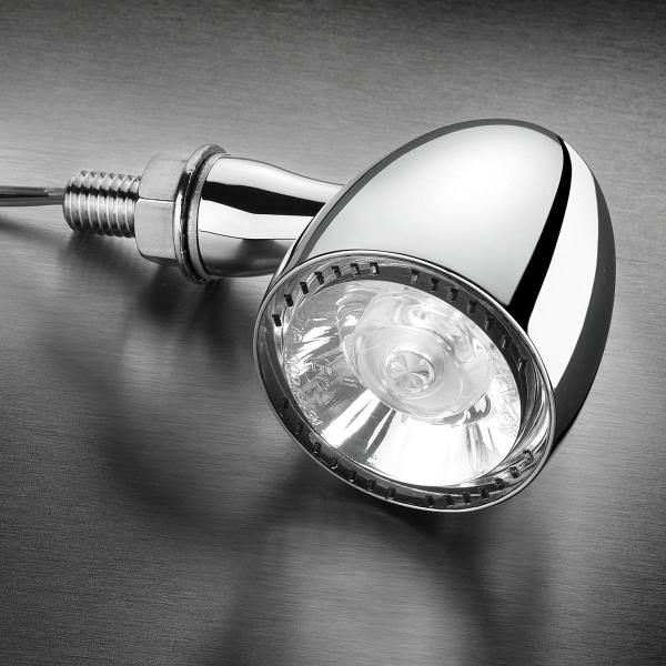 Bullet 1000® PL white - LED Blinker mit Positionslicht, chrom, vorne beidseitig