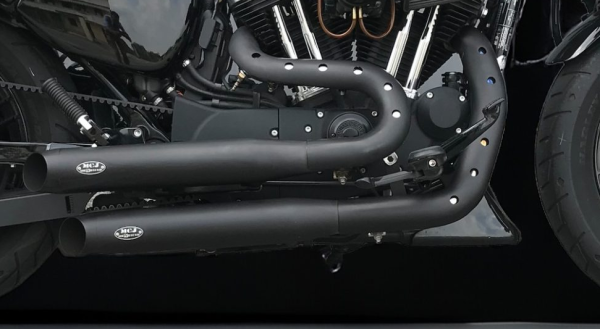 MCJ - 2 in 2 Royal Short , in Schwarz oder Chrom, mit Krümmer und Hitzeschutz  (mit oder ohne Löcher) alle Halterungen dabei - SPORTSTER 883-1200 BIS BJ. 2003