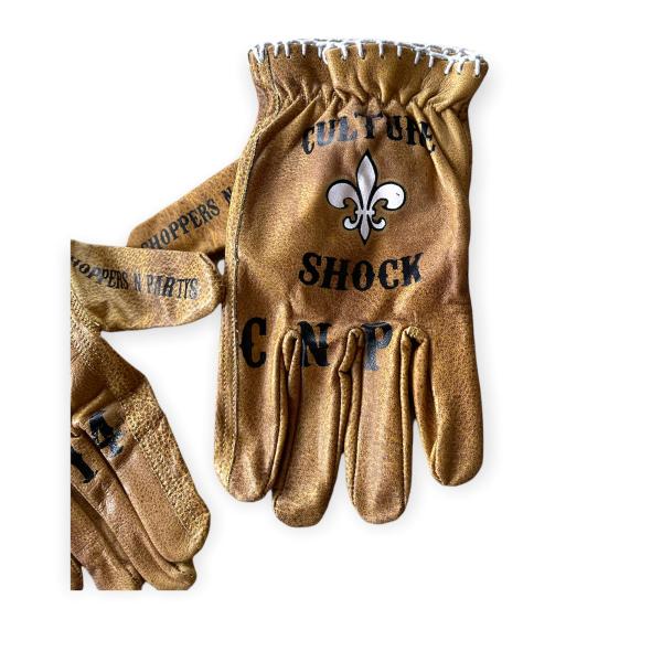 CnP Choppers n Partys Lederhandschuhe Braun Sommer Biker Motorrad  Totenkopf Lilie