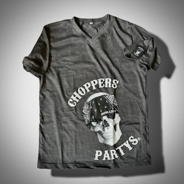 CnP Choppers n Partys - Grau Bandana Skull (Damen) T-Shirt Grau Totenkopf Motorrad