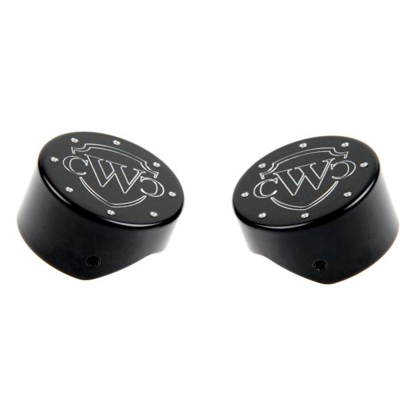 Cult-Werk 2-teilig fork tube cap bolt Abdeckungsset. schwarz, logo – 18-26 Softail Breakout: 18-19 (NU) FXBR Breakout 107; 18-22 (NU) FXBRS Breakout 114; 23-24 (NU) FXBR Breakout 117; 25-26 FXBR Breakout 117