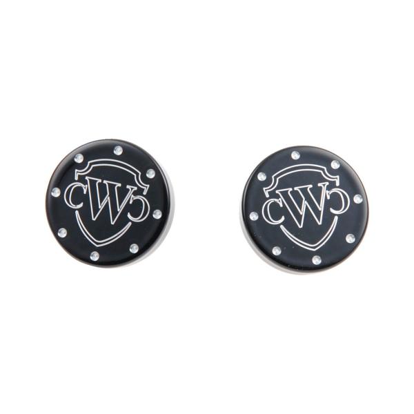 Cult-Werk vorne axle Abdeckungsset. glänzend schwarz with CW logo – 18-26 Softail (excl