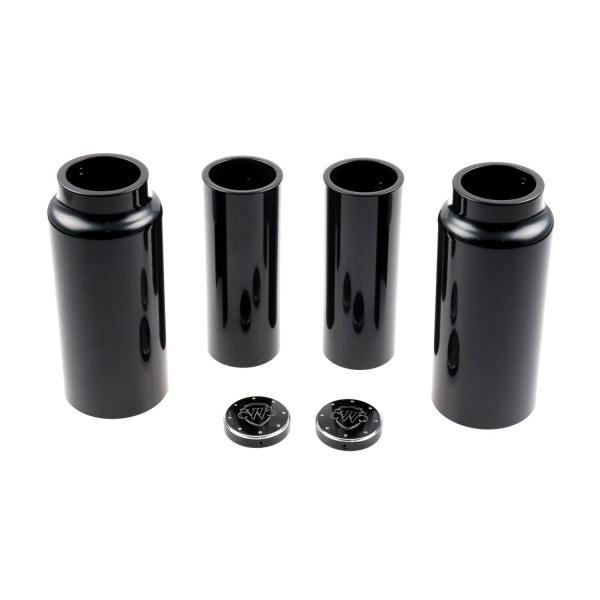 Cult-Werk 6-teilig Gabelrohr-Abdeckungsset. glänzend schwarz. Logo – 18-26 Softail Street Bob; Standard: 18-20(NU)FXBB Street Bob 107; 25-26 FXBB Street Bob 117; 21-24(NU)FXBBS Street Bob 114; 20-24(NU)FXST Softail Standard 107