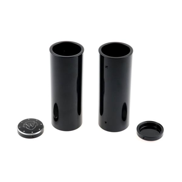 Cult-Werk 4-teilig Gabelrohr-Abdeckungsset. glänzend schwarz. Logo – 18-26 Softail Street Bob; Standard: 18-20(NU)FXBB Street Bob 107; 25-26 FXBB Street Bob 117; 21-24(NU)FXBBS Street Bob 114; 20-24(NU)FXST Softail Standard 107