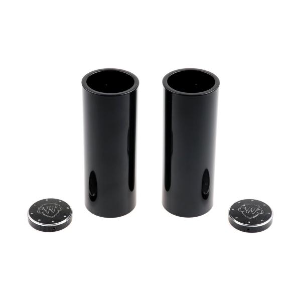 Cult-Werk 4-teilig Gabelrohr-Abdeckungsset. glänzend schwarz. Logo – 18-26 Softail Street Bob; Standard: 18-20(NU)FXBB Street Bob 107; 25-26 FXBB Street Bob 117; 21-24(NU)FXBBS Street Bob 114; 20-24(NU)FXST Softail Standard 107