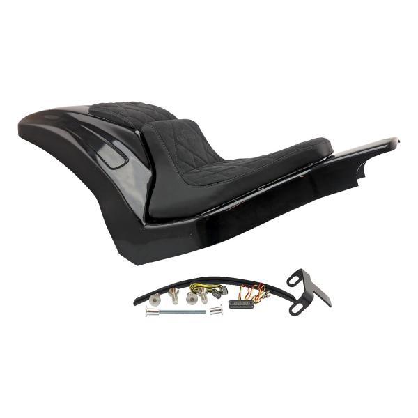 Cult-Werk Softail wide fender Set ''Racing''. 2-up Sitzbank – 18-26 Softail Fat Boy: 18-20 (NU) FLFB Fat Boy 107; 20-24 (NU) FLFBS Fat Boy 114; 25-26 FLFB Fat Boy 117