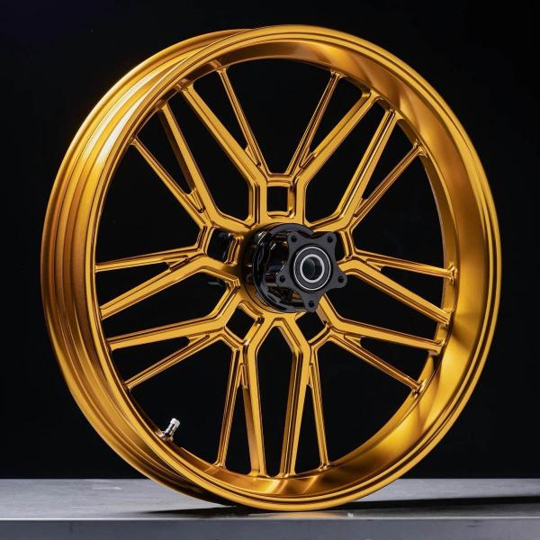 Arlen Ness, Felge Split Spoke 21 x 5.5 Zoll, vorne, gold – Universell passend. Das modellspezifische Arlen-Ness-Nabenkit muss für ein vollständiges Rad separat bestellt werden