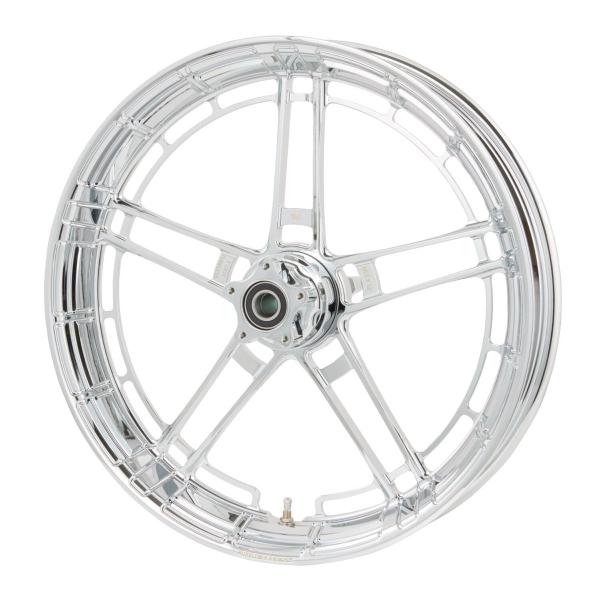 Arlen Ness, Flatline-Felge 21 x 3.5 Zoll, verchromt – Universell passend. Das modellspezifische Arlen-Ness-Nabenkit muss für ein vollständiges Rad separat bestellt werden.