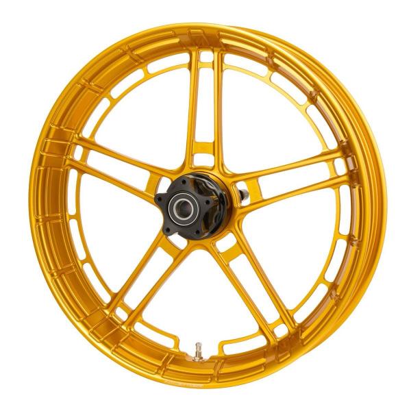 Arlen Ness, Flatline-Felge 19 x 3.25 Zoll, gold – Universell passend. Das modellspezifische Arlen-Ness-Nabenkit muss für ein vollständiges Rad separat bestellt werden.