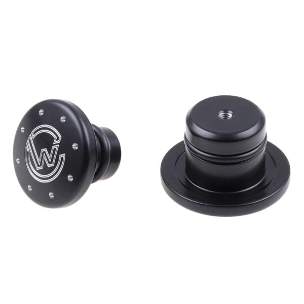 Cult-Werk vorne axle Abdeckungsset. glänzend schwarz with CC logo – 21-26 RH1250S Sportster S; 22-26 RH975 Nightster; 23-26 RH975S Nightster Special