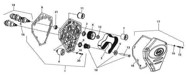 X-WEDGE CAMSHAFTS, CAM DRIVE AND CAM COVER - S&S CYCLE