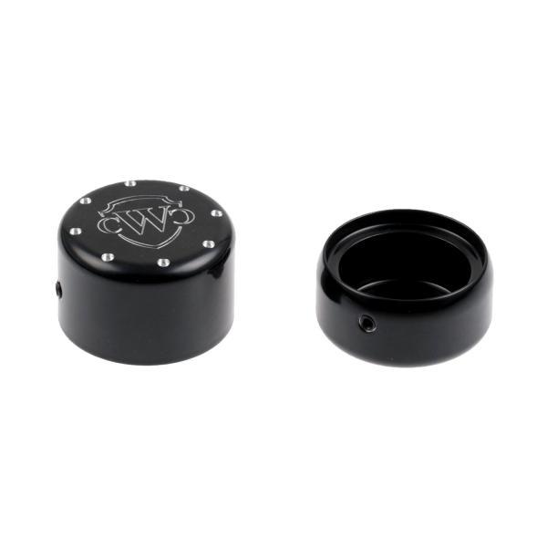 Cult-Werk hinten wheel axle Abdeckungsset, Logo. glänzend schwarz – Softail: 18-19 (NU) FXBR Breakout 107; 18-22 (NU) FXBRS Breakout 114; 23-26 FXBR Breakout 117; 18-20 (NU) FLFB Fat Boy 107; 18-24 (NU) FLFBS Fat Boy 114; 25-26 FLFB Fat Boy 117