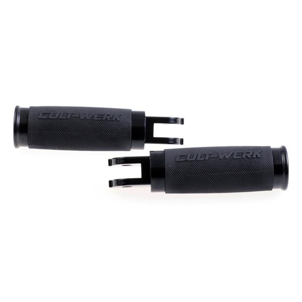 Cult-Werk ''Racing'' rider foot peg set. glänzend schwarz – Rider: 18-26 Softail with foot pegs