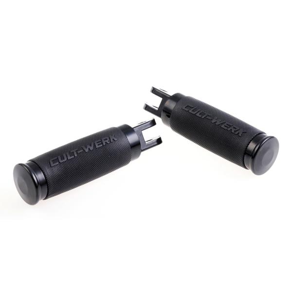 Cult-Werk ''Racing'' rider foot peg set. glänzend schwarz – Rider: 18-26 Softail with foot pegs