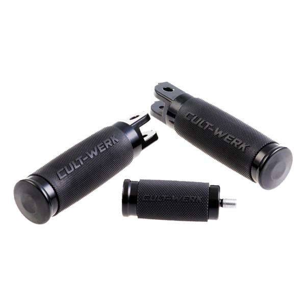 Cult-Werk ''Racing'' rider foot & shift peg set. glänzend schwarz – Rider: 18-26 Softail with foot pegs