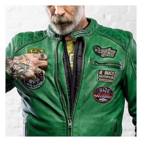 Holy Freedom Zero Evo Jacket Green - Motorrad Lederjacke in Grün
