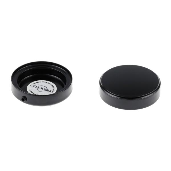 Cult-Werk fork tube cap bolt Abdeckungsset. glänzend schwarz – 18-24 Indian Scout Bobber