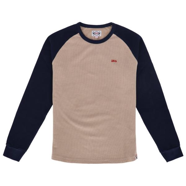 13 1/2 Waffle jersey sand/navy, Size M