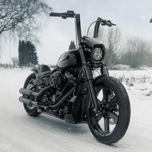 Killer Custom, Monarch 2" Fat bar. 12" rise Lenkrad für Harley-Davidson® 82–24 H-D mech. & e-Throttle (ausgenommen 88–11 Springer) mit 1" I.D. Risern. Ausgenommen Modelle mit hydraulischem Kupplungsgeberzylinder