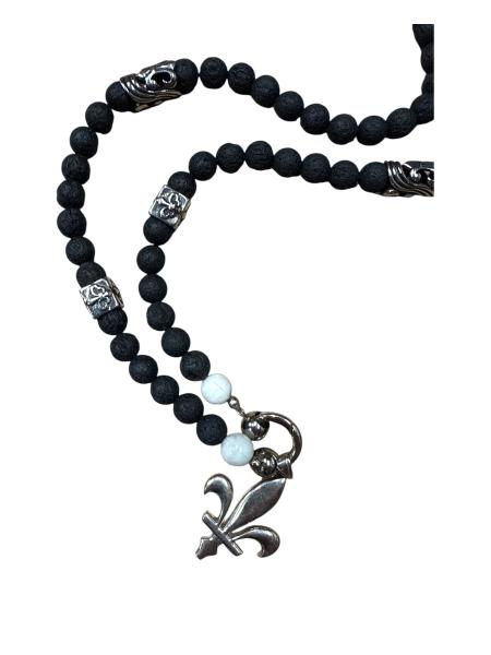 Bosnian Rebel – Lava Stone Necklace with silver Lily Pendant 1