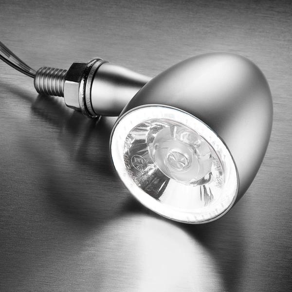 Bullet 1000® PL white - LED Blinker mit Positionslicht, chrom, vorne beidseitig
