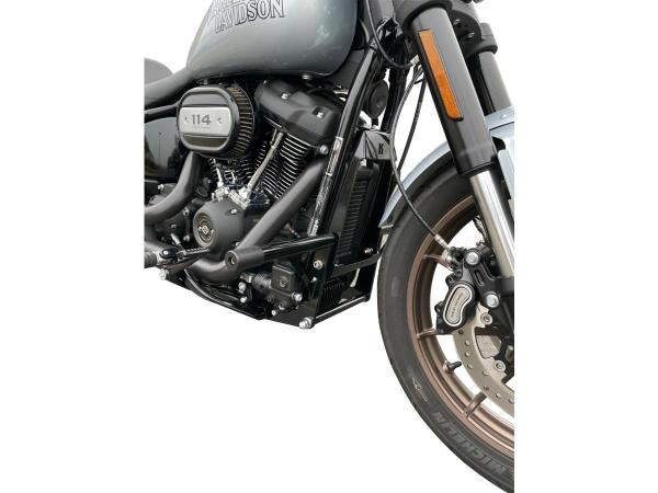 Club Style Engine Guard for M8 Softail with Oil Cooler Protection Black Powder Coated