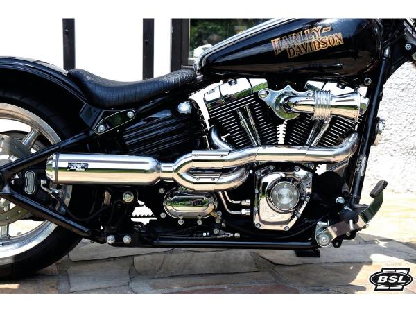 BSL Exhaust Bomb V2 Exhaust System , Polished Smooth Heat Shield, Polished Adjustable High End Cap, Polished 4" - BSL Auspuffanlage für Harley Davidson 07-16 Dyna, (except 16 FXDLS)