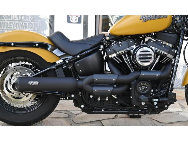 BSL Exhaust Bomb V2 Exhaust System , Black Smooth Heat Shield, Polished Open High End Cap, Black 4"- BSL Auspuffanlage für Harley Davidson 18-20 Softail