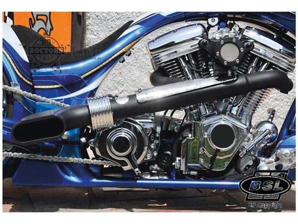 BSL EXHAUST Scale Drager Exhaust System , Polished Smooth Heat Shield, Polished Smooth End Cap, Black 2,5" - BSL Auspuffanlage für Harley Davidson 87-16 Softail