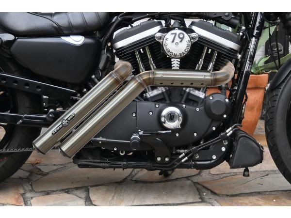 BSL EXHAUST Firestarter Exhaust System , Raw Hole Heat Shield, Black Smooth Endcap, Outline 2,5"  - BSL Auspuffanlage für Harley Davidson 04-16 Sportster, (except 08-10 XR1200, 10-13 XR1200X)