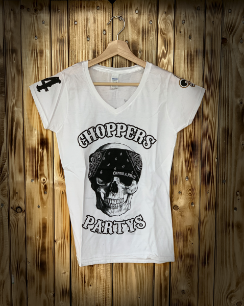 Damen White Bandana Skull T-Shirt