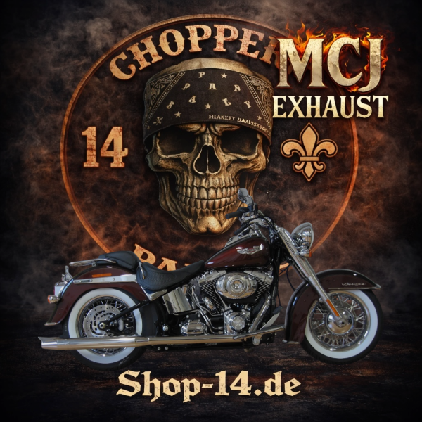 MCJ - 2 in 2 Cross Over , in Schwarz oder Chrom, mit Krümmer und Hitzeschutz alle Halterungen dabei - SOFTAIL 1450 BIS BJ. 2006