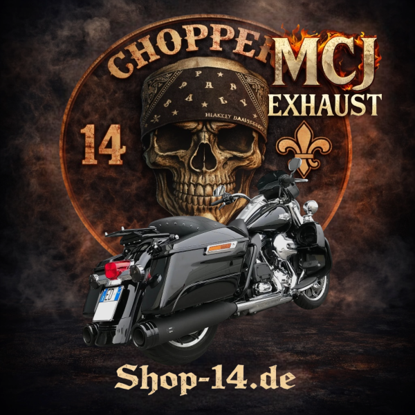 MCJ - 2 in 2 Edition 120 Durchmesser,  in Schwarz oder Chrom, mit Endkappen B080 oder B073 - TOURING , Street Glide , Road Glide , Road King  bis BJ. 2016