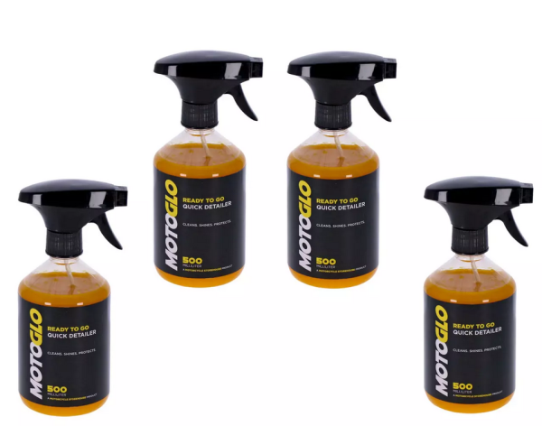 MotoGlo, startklar Quick Detailer - schnelle Reinigung Schmutz entferner 4 x 500ml