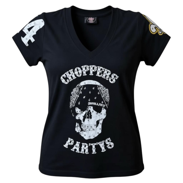CnP Strass Black Bandana Skull talliert mit Glitzersteine (Damen) T-Shirt Schwarz Totenkopf  Motorrad