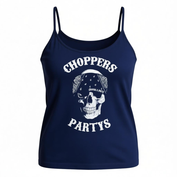 CnP  Damen Spaghetti Top Black Skull Bandana in Marineblau Totenkopf  Motorrad