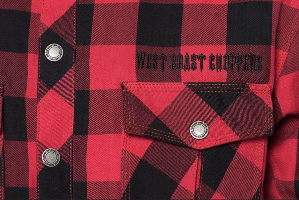WCC WEST COAST CHOPPERS - WCC - DOMINATOR KEVLAR RIDING FLANEL SHIRT - RED/BLACK