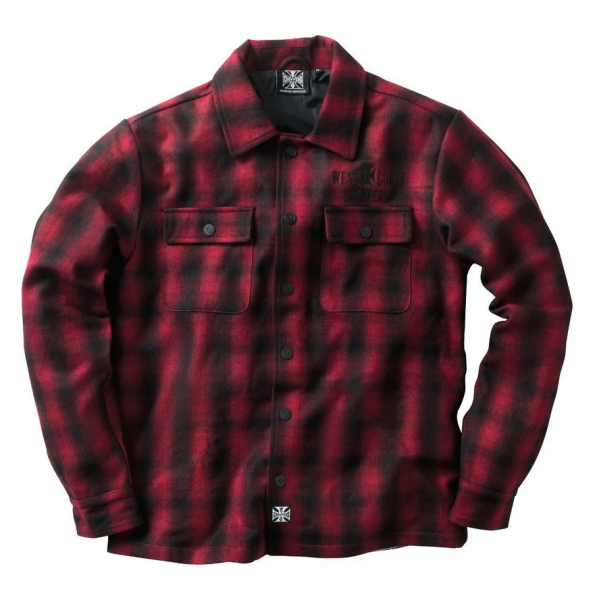 WCC WEST COAST CHOPPERS - WCC WOOL LINED PLAID SHIRTS - RED/BLACK