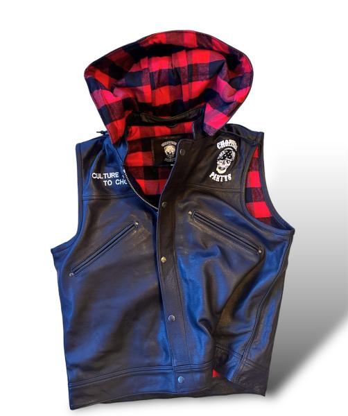 Choppers n Partys Lederweste Karo Red/Black mit Kapuze