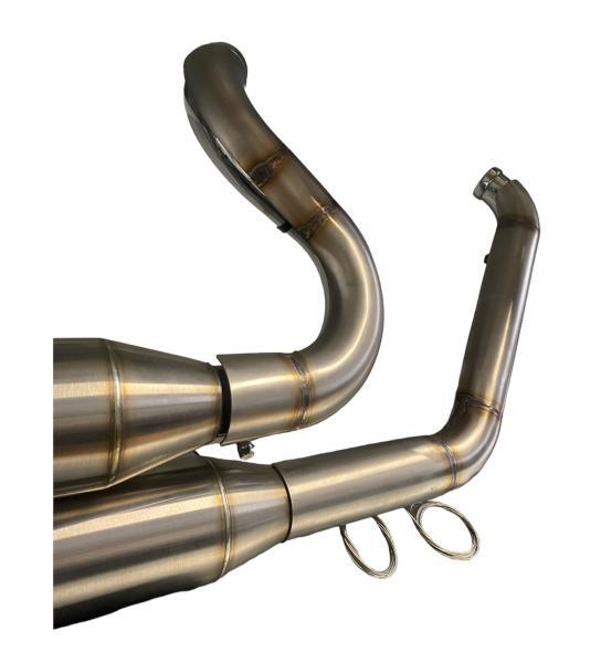MCJ - 2 in 2 Big Short, in Edelstahl Schweißoptik, mit Krümmer, Hitzeschutz (mit oder ohne Löcher), Halterungen und  Endkappen wählbar- SOFTAIL 1450 BIS BJ. 2006