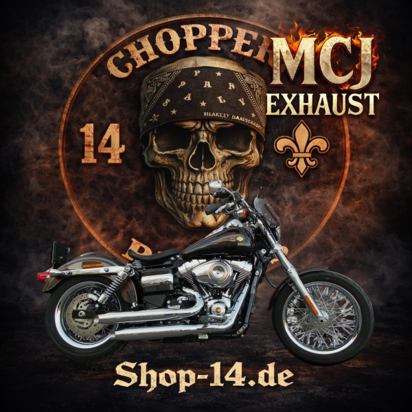 MCJ - 2 in 2 Royal Short , in Schwarz oder Chrom, mit Krümmer und Hitzeschutz  (mit oder ohne Löcher) alle Halterungen dabei - DYNA FAT BOB - WIDE GLIDE - LOW RIDERS S MODELS 2017
